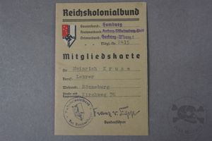 Original Pre-WWII 'Reichskolonialbund (RKB) Mitgliedsausweiss' (Colonial League Member Card)