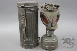 Original German WWII M38 Gasmask Container With Canvas Gasmask