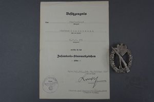 Original German WWII Award Document For Silver Infantry Assault Badge …