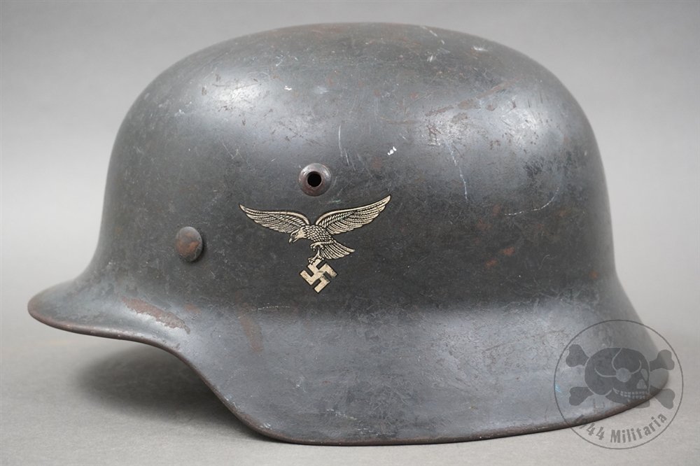 Original German WWII M35 Luftwaffe Double Decal Helmet ET66 — image 2