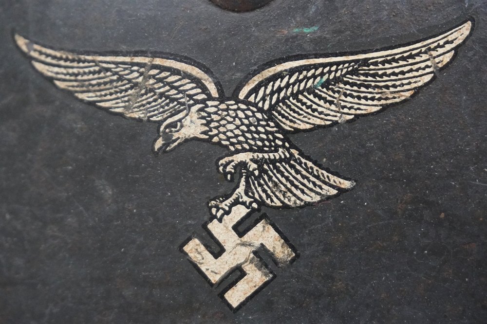 Original German WWII M35 Luftwaffe Double Decal Helmet ET66 — image 3