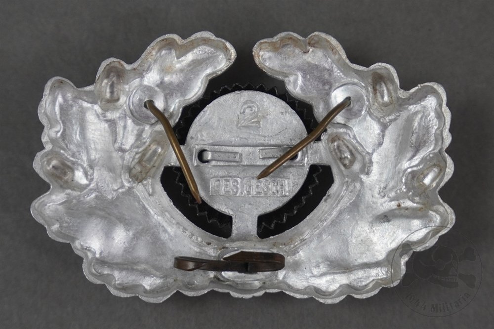 Original German WWII Heer Visor Cap Aluminum Wreath And Cockade — image 2