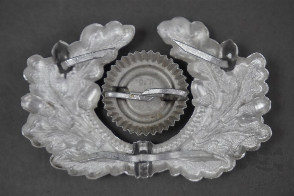 Original German WWII Heer Visor Cap Aluminum Wreath And Cockade — image 2