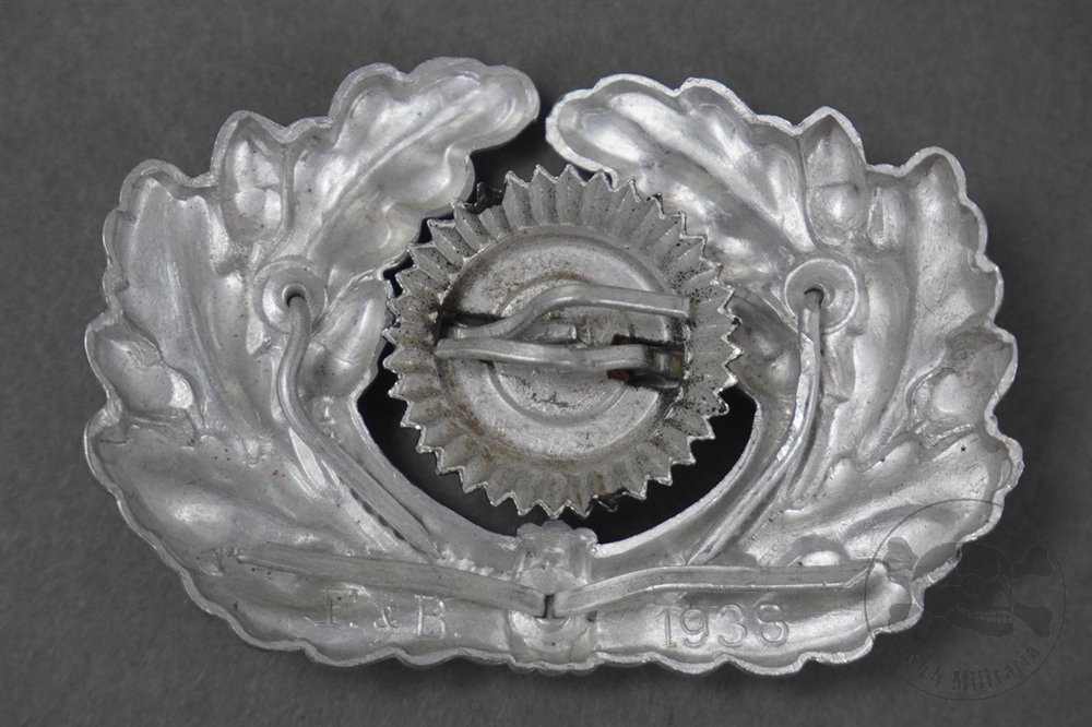 Original German WWII Heer Visor Cap Aluminum Wreath And Cockade — image 2