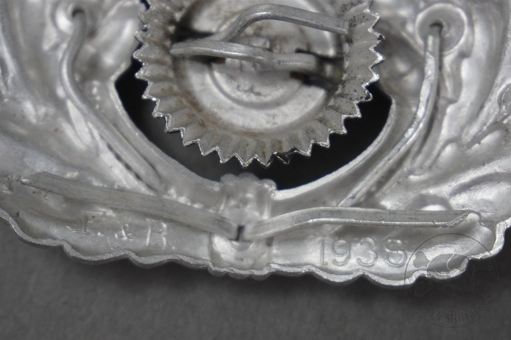 Original German WWII Heer Visor Cap Aluminum Wreath And Cockade — image 3