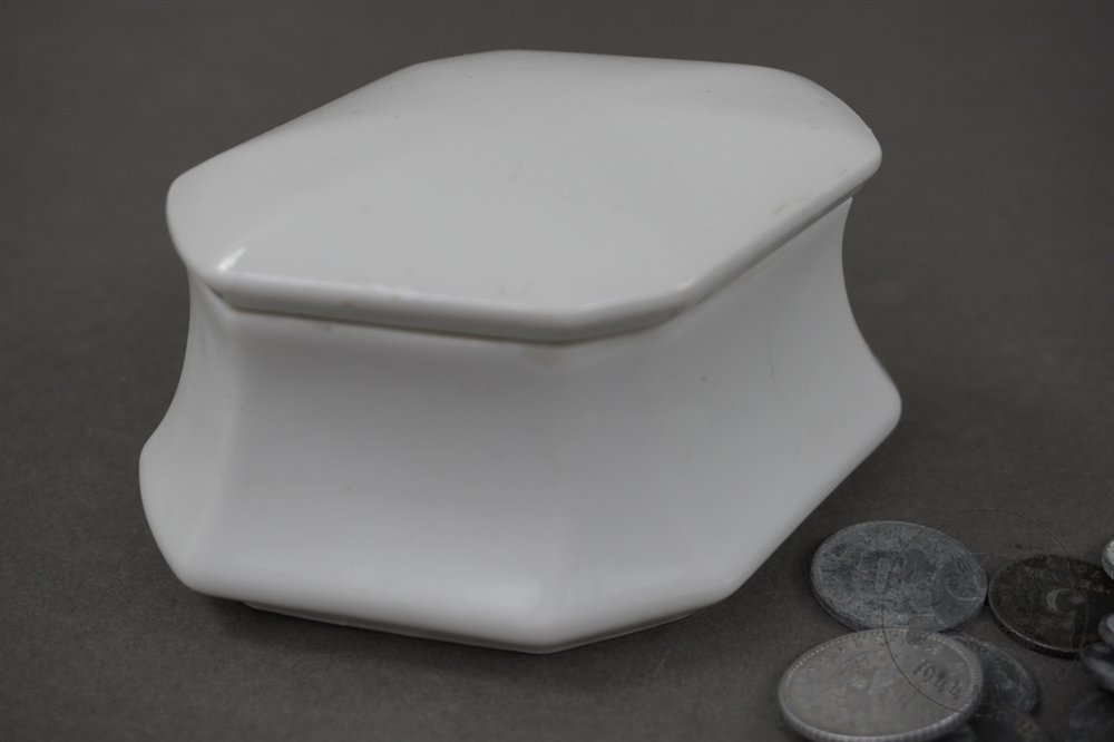 Original Third Reich Era Porcelain Sugar/Trinket Dish With Various Third Reich Coins — image 2