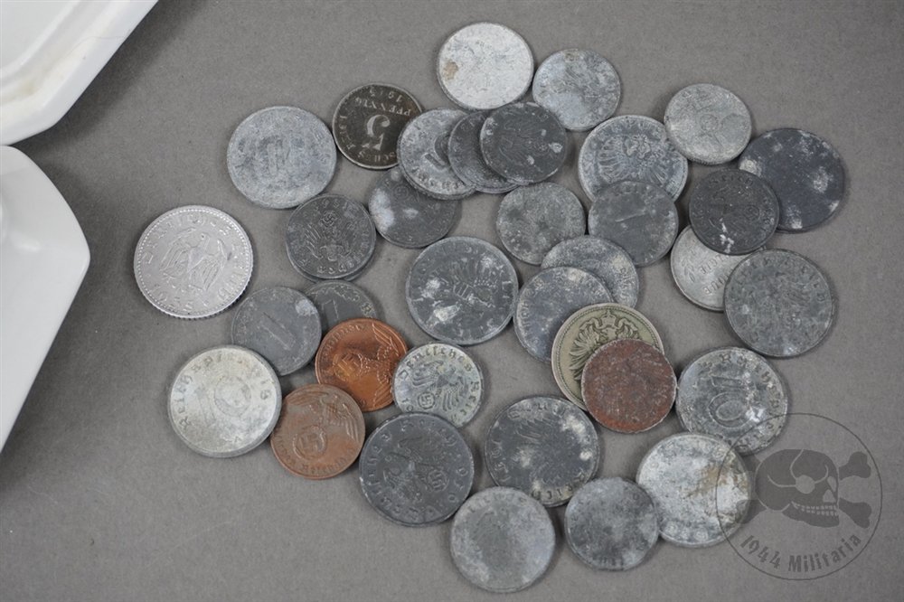 Original Third Reich Era Porcelain Sugar/Trinket Dish With Various Third Reich Coins — image 7