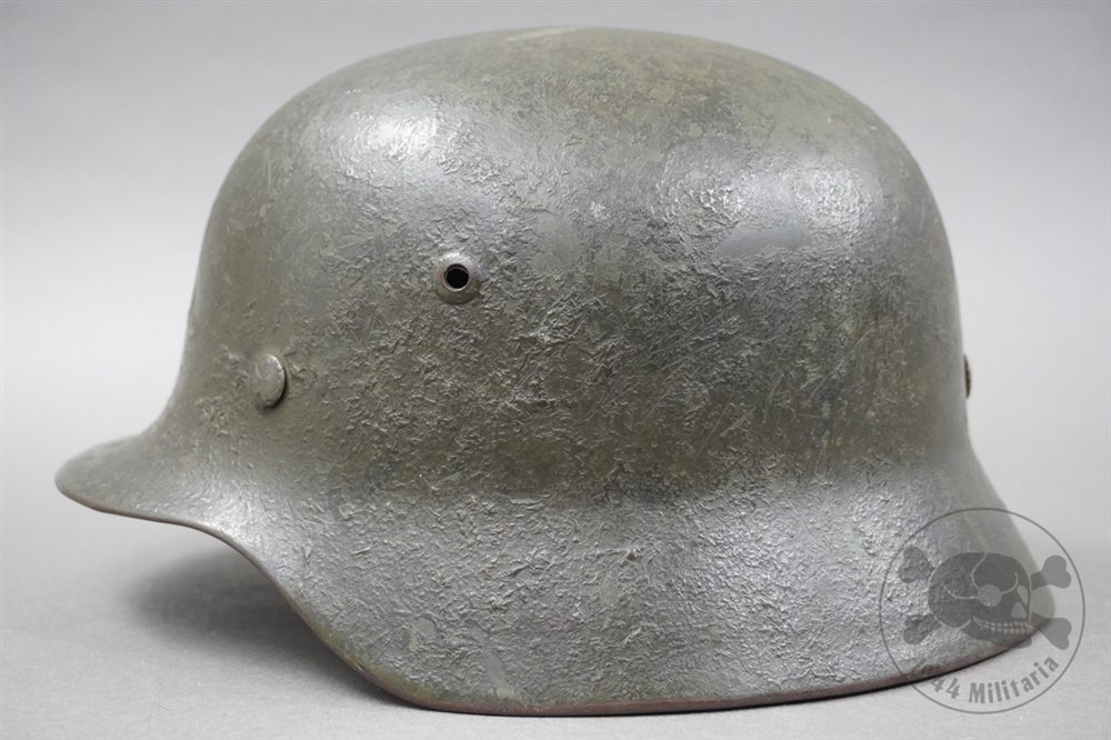 Original German WWII M35 Heer Ex-Double Decal Wood Chipped Camouflaged Helmet NS62 — image 2