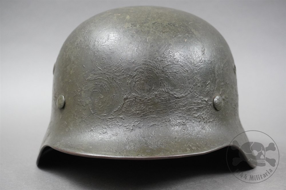 Original German WWII M35 Heer Ex-Double Decal Wood Chipped Camouflaged Helmet NS62 — image 6