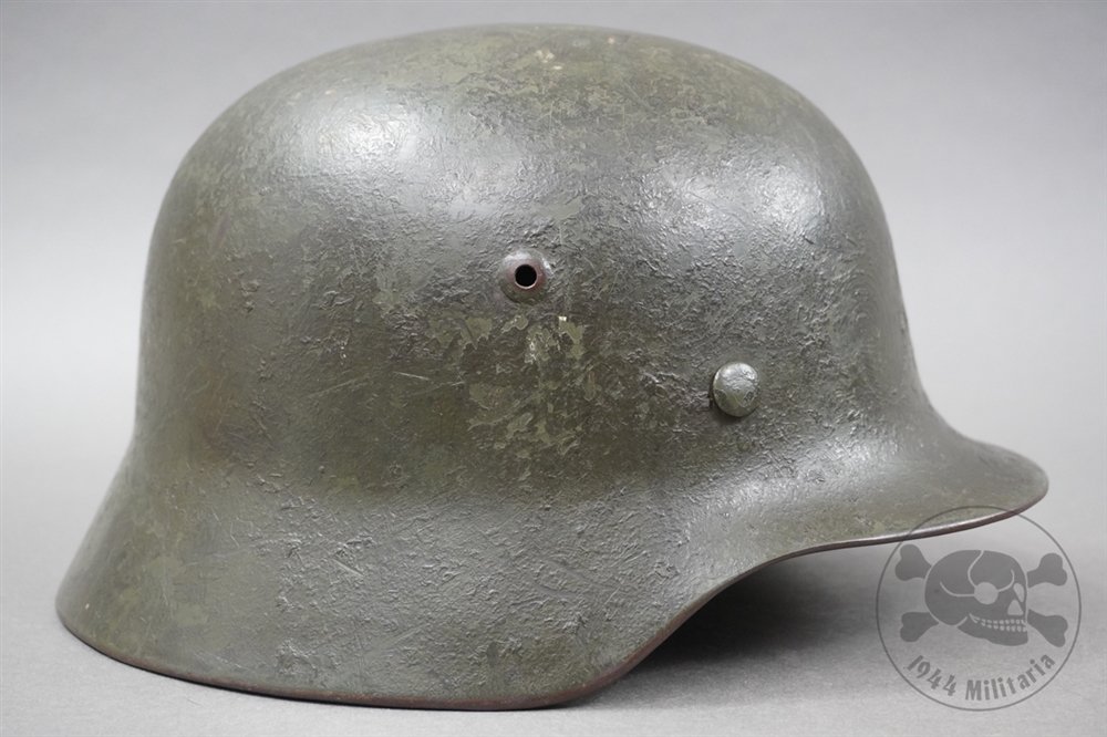 Original German WWII M35 Heer Ex-Double Decal Wood Chipped Camouflaged Helmet NS62 — image 8