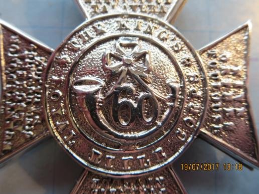 60th Kings  Royal Rifle Corps QVC Hallmarked Officers Cross Belt Plate — image 2