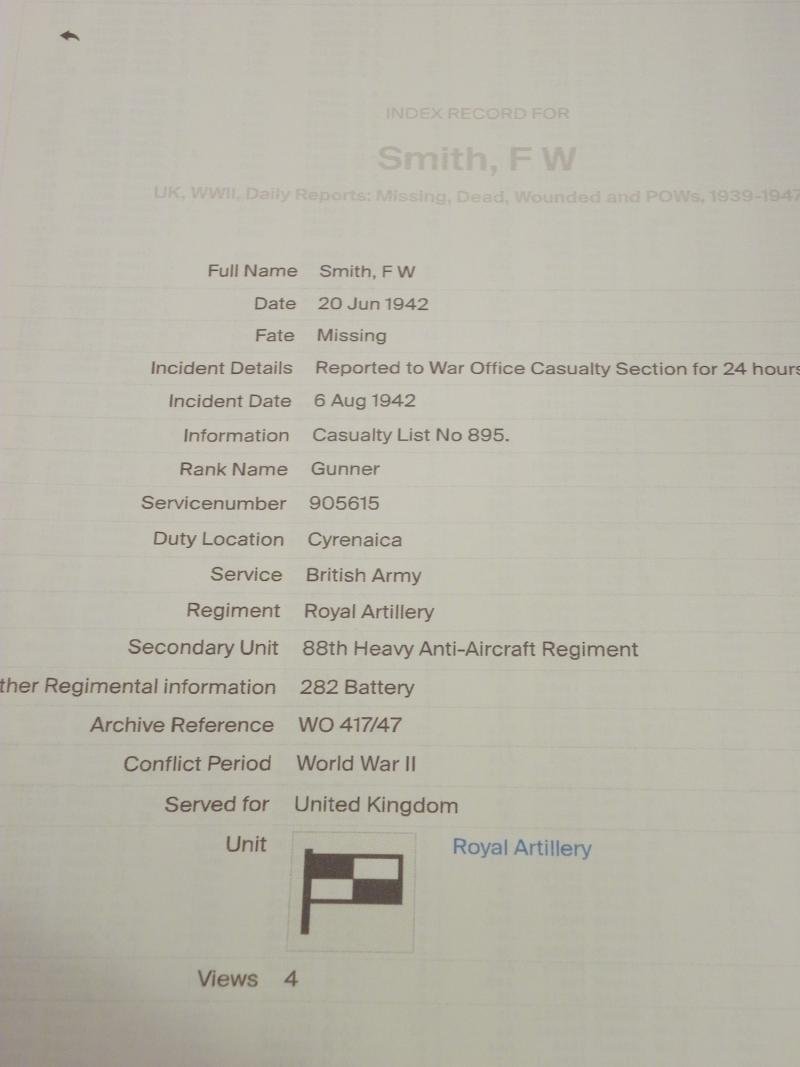 WW2 Africa Star Medal Group to Smith 88th HAA Regiment. Taken POW Tobruk. — image 6