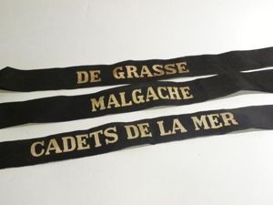 3 Vintage French Navy Cap Tally's.