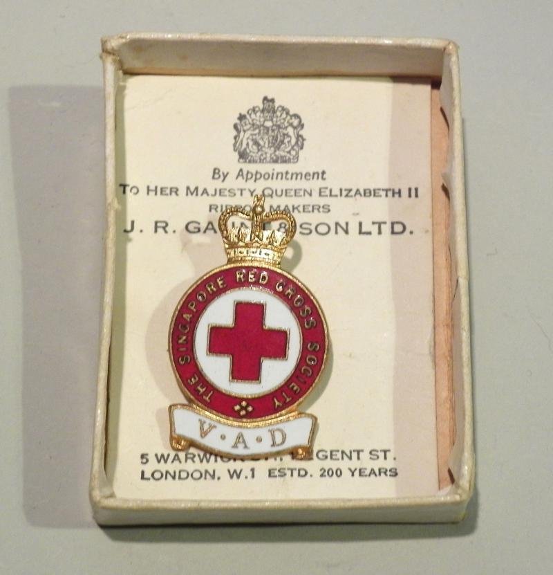 QEII 1950's Era V.A.D Singapore Red Cross Badge Etc — image 2