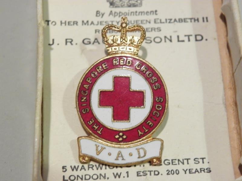 QEII 1950's Era V.A.D Singapore Red Cross Badge Etc — image 3