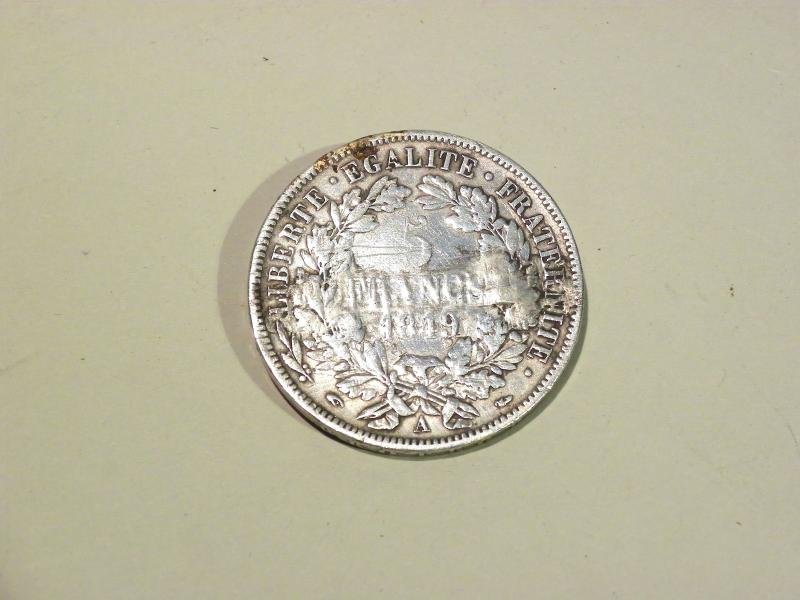 1849 French Silver 5 Francs. — image 2
