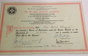 WW2 Era St John Ambulance First Aid Certificate – Lahore …