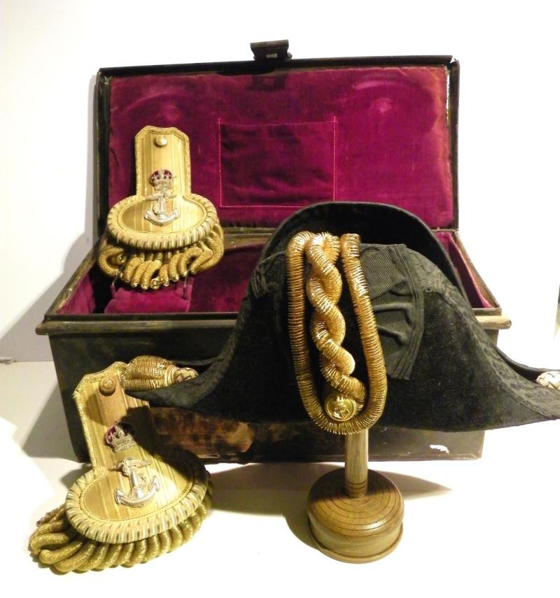 Rare WW1 Era Bicorn Hat & Epaulets Royal Naval Surgeon Orwin. — image 2