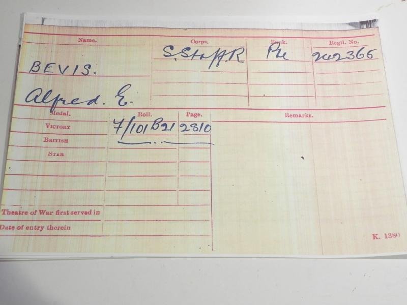 WW1 Medal Pair to Bevis South Staffordshire Regiment. — image 5