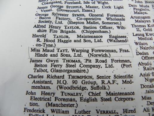 George VI British Empire Medal to Miss Maud Tayt — image 7