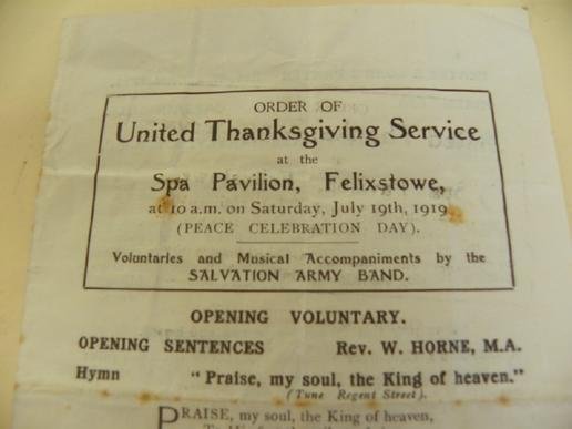 Rare Original WW1 Thanks Giving Programme Felixstowe — image 2
