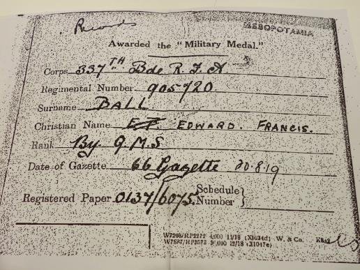 Scarce WW1 MM to BQMS RFA for Mesopotamia. — image 6