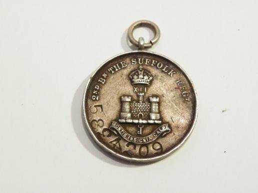 Inter War Suffolk Regiment Sterling Silver Sports Medal. — image 2