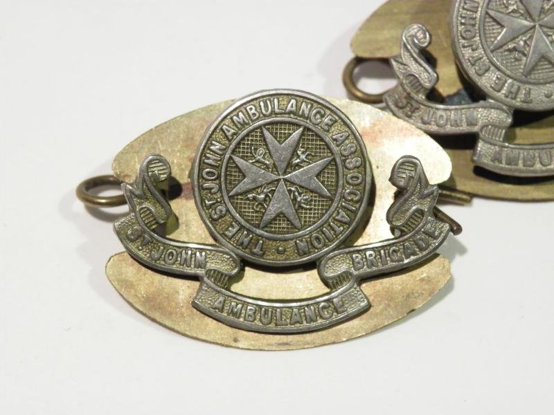 Pair of Vintage St John Ambulance Collar Badges with Backing Plates — image 2