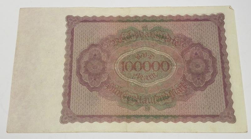 1923 German Emergency Inflation 100,000 Mark Note — image 2