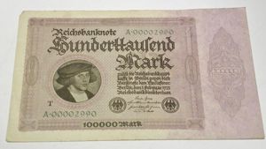 1923 German Emergency Inflation 100,000 Mark Note