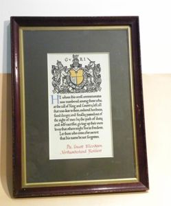 Framed WW1 Casualty Scroll – E. Wilcockson N'umberland Fus
