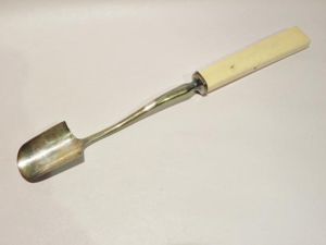 Early Victorian Plated Cheese Scoop.
