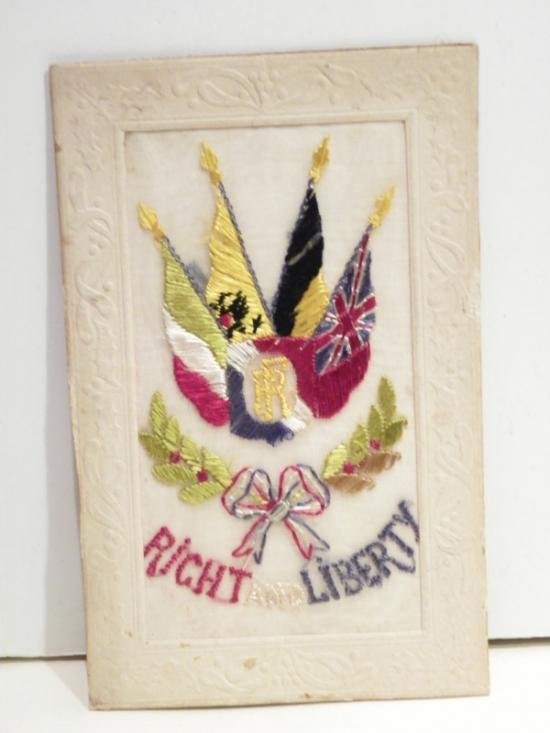 WW1 Era Silk Postcard – French Republique Right and Liberty — image 2