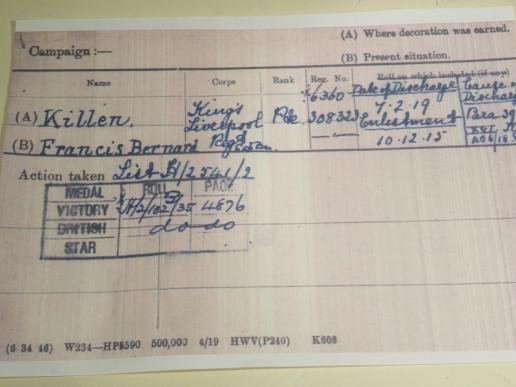 WW1 Victory Medal to Killen King's Liverpool Regiment — image 6