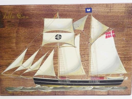 Vintage Oil on Board of the Schooner Lilla Dan. — image 2