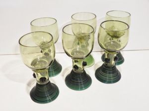 Superb Set of Six Antique German Hand Blown Hock Glasses