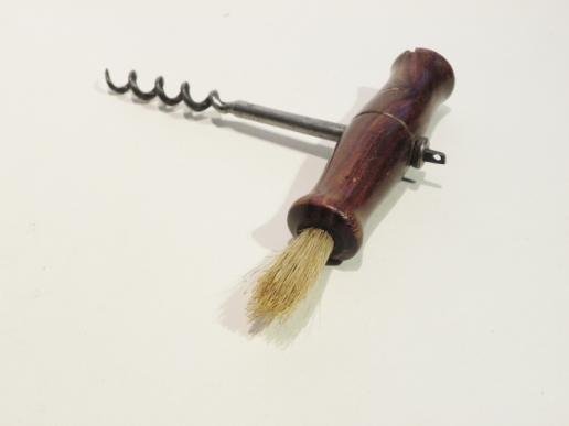 Good Vintage Wood Handle Corkscrew with Brush — image 2