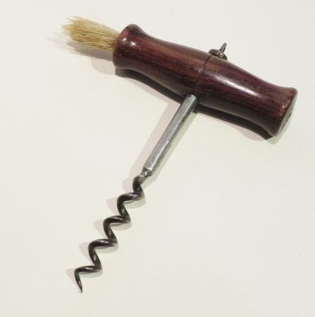 Good Vintage Wood Handle Corkscrew with Brush — image 3