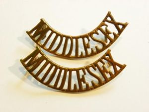 Pair WW1 Middlesex Reg Shoulder Titles.