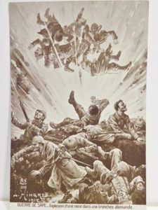 WW1 French Postcard – Explosion in German Trench