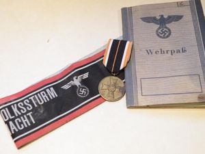 WW2 German Landsturm Service Book, Armband & Medal.