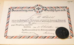 WW1 German Gold for Iron Token & Certificate.