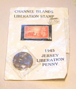 Channel Islands Liberation Stamp & QEII Jersey Liberation Penny
