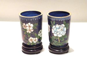 Pair Vintage Cloisonne Beakers on Stands.