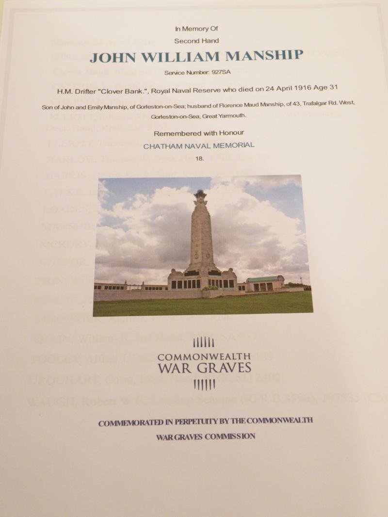 WW1 Medal Trio to Manship RNR. Killed by Mine 1916 — image 6