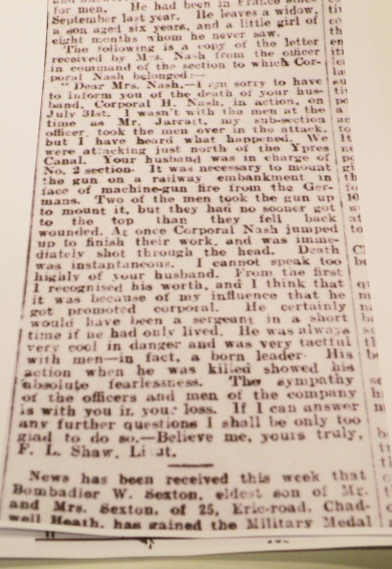 WW1 Medal Pair to Nash MGC – KIA 1st Day Passchendaele. — image 9