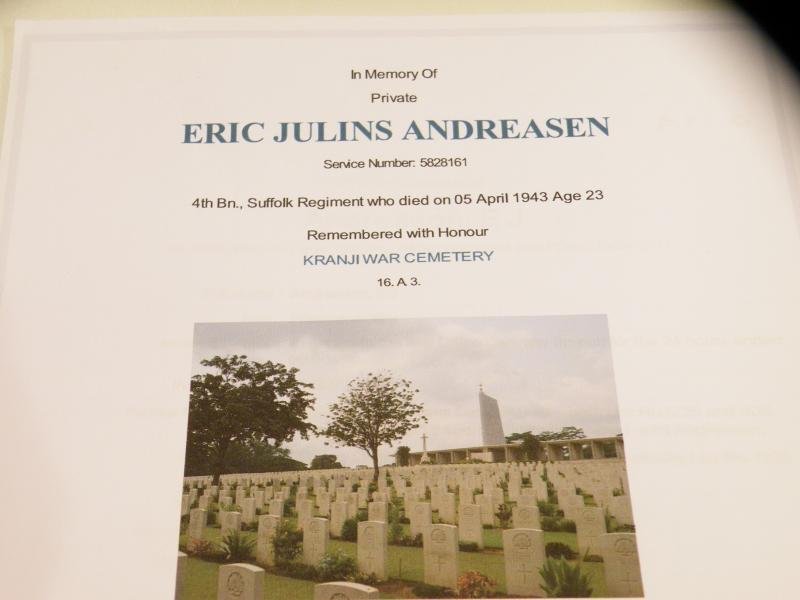 WW2 Group 3 to Andreasen Suffolk Reg Died Japanese POW. — image 5