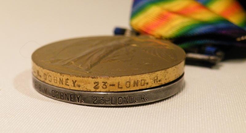 WW1 Medal Pair Etc to Dobney 23rd Londons. — image 4