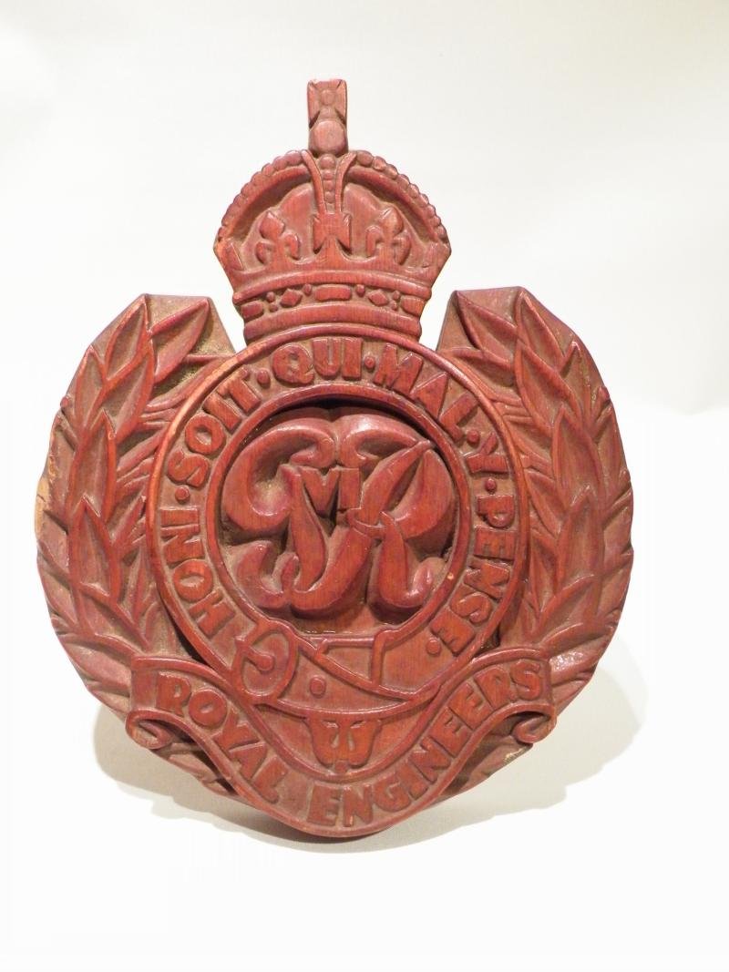 George VI Royal Engineers Wood Plaque with Back Stand — image 2