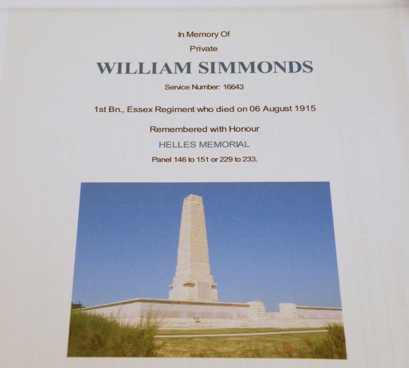 WW1 Victory Medal Simmonds Essex Reg - Killed Gallipoli. — image 6
